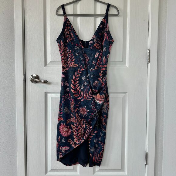 NEW Averie Halley Draped Midi Tropical Cocktail Evening Dress - Picture 6 of 12